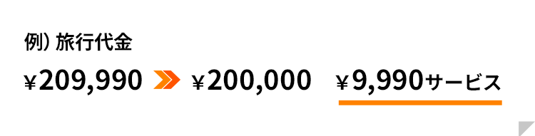 例）旅行代金　￥209,990⇒￥200,000　￥9,990サービス